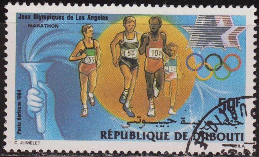 Djibouti 1984 Scott C200 Sello * Summer Olympics Los Angeles Running Marathon 50F Correo Aereo
